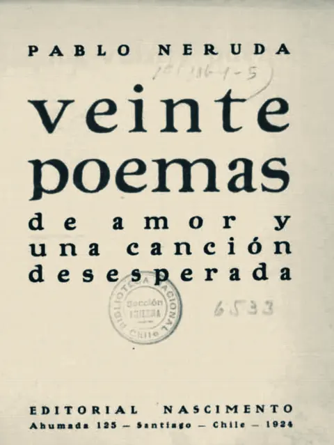 Portada de la primera edición de Veinte poemas de amor y una canción desesperada